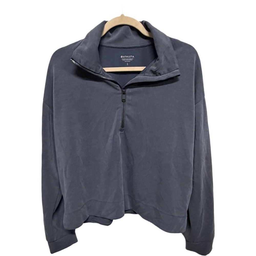 Athleta Seasoft Quarter Zip Sweatshirt Slate Blue Gray Pullover Soft Modal Large - Picture 2 of 7